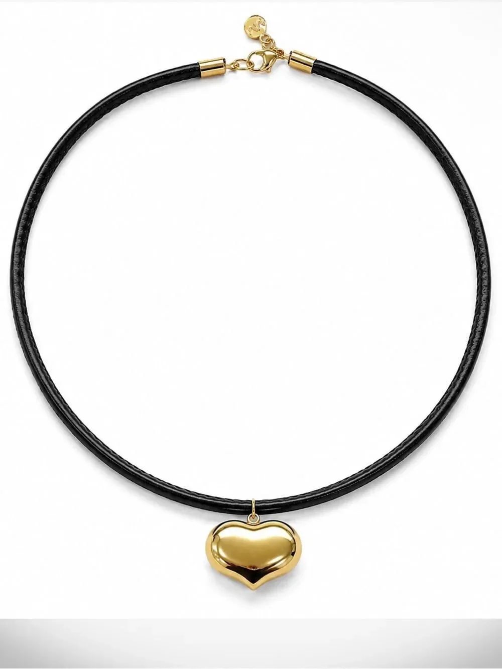 Gold Heart Pendant Necklace on Black Cord